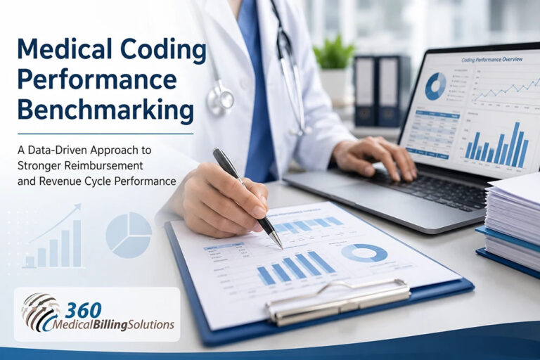 Medical coding performance benchmarking dashboard for emergency and urgent care billing.