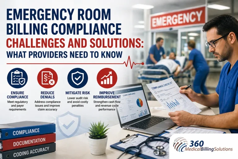Emergency room billing compliance challenges and solutions with healthcare professional reviewing compliance documents and improving reimbursement workflows