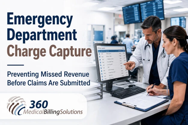 Emergency department charge capture professionals reviewing clinical documentation to prevent missed revenue before claims are submitted
